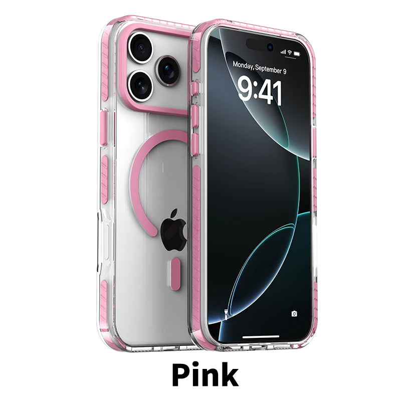 PureGuardCases Luxury PE Striped Clear iPhone Case – MagSafe Magnetic Cover