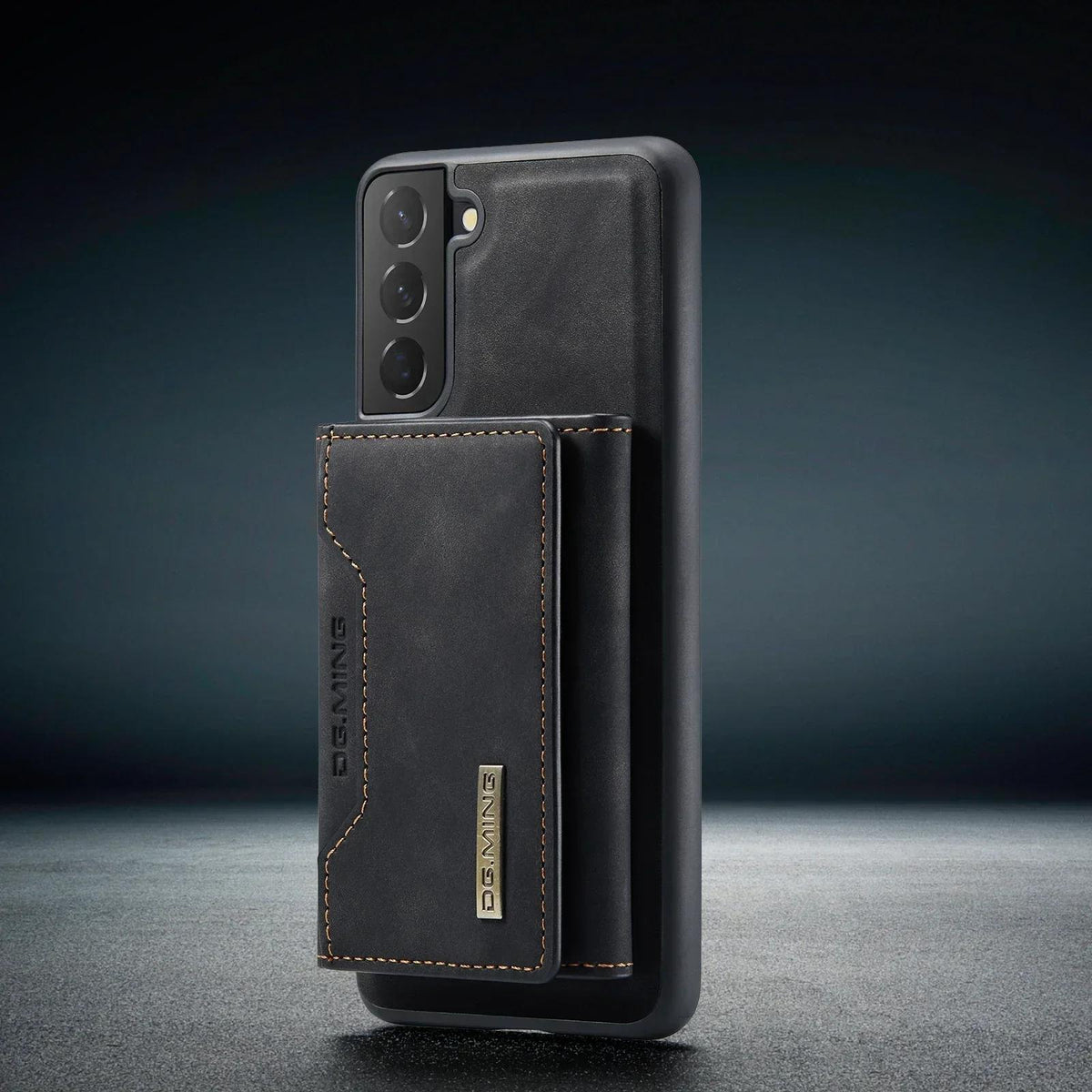 Black 2-in-1 detachable magnetic leather flip wallet case for Samsung Galaxy S25, Note 20 Ultra and A series, open and closed views