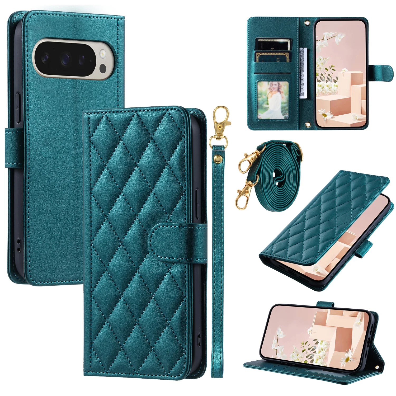 PureGuardCases Crossbody Leather Wallet Case for Google Pixel