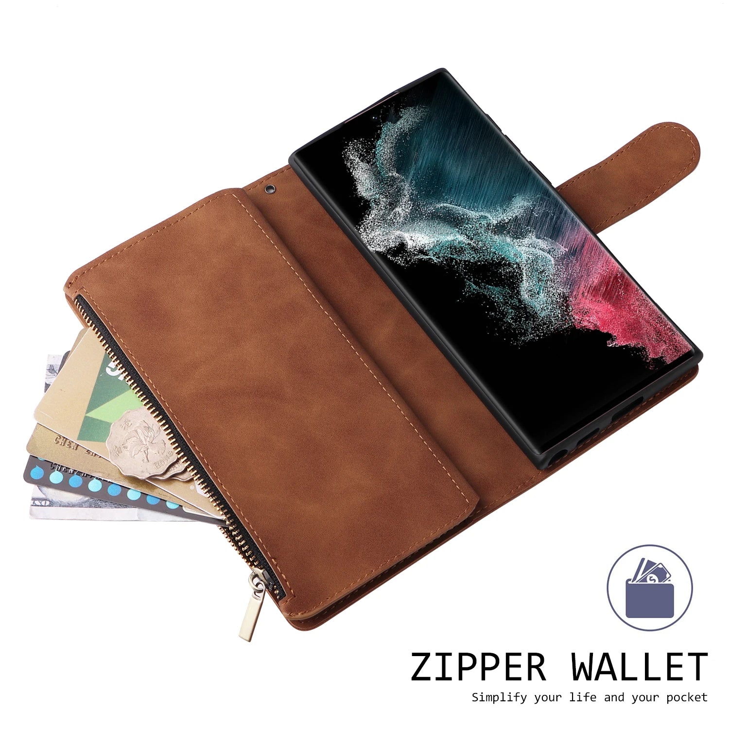 PureGuardCases Zipper Leather Wallet Case for Google Pixel
