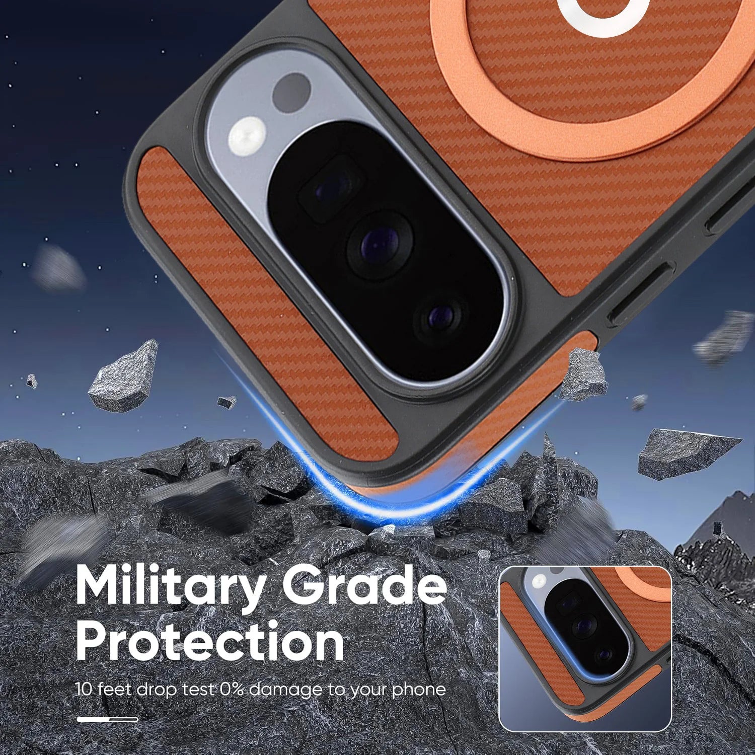 PureGuardCases Carbon Fiber Magnetic Leather Case for Google Pixel