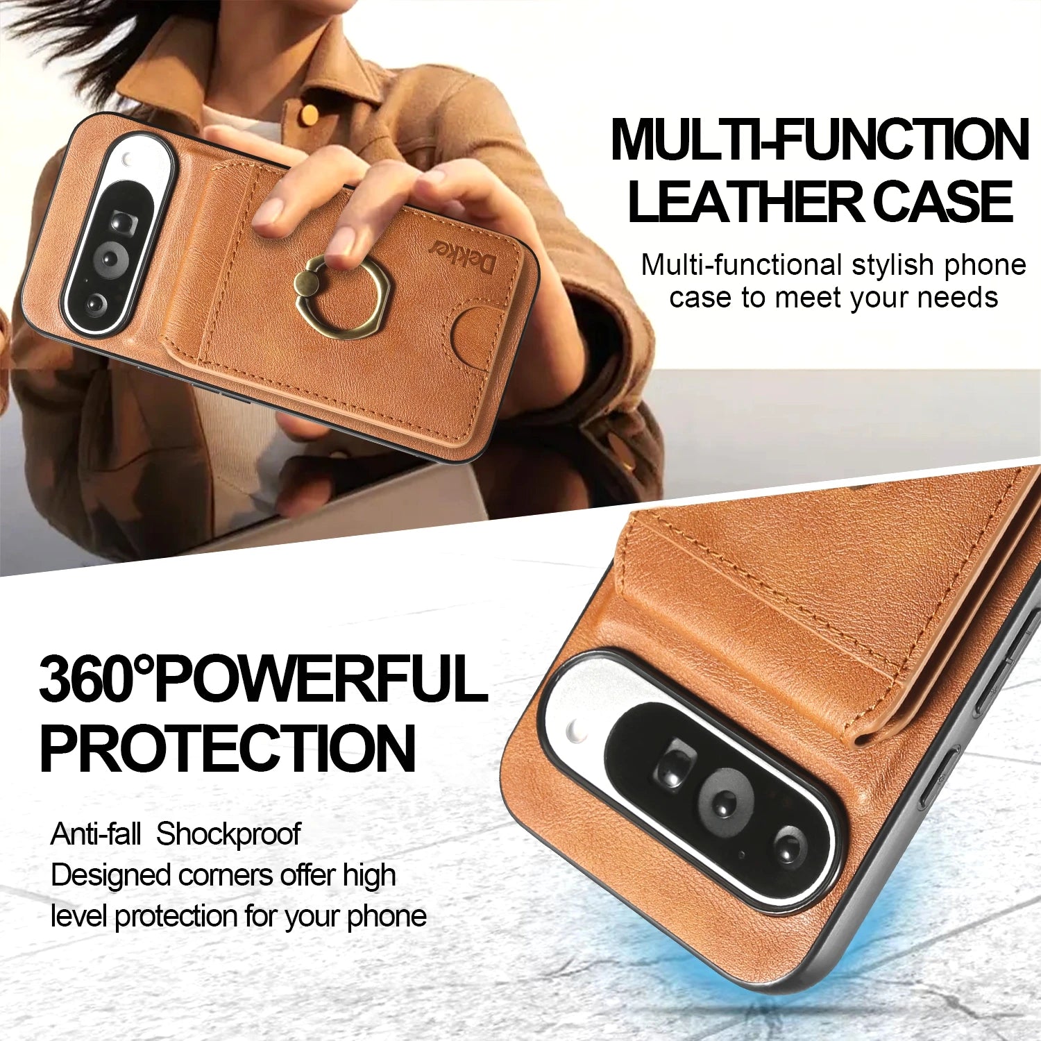 PureGuardCases 2-in-1 Detachable Leather Wallet Case for Google Pixel