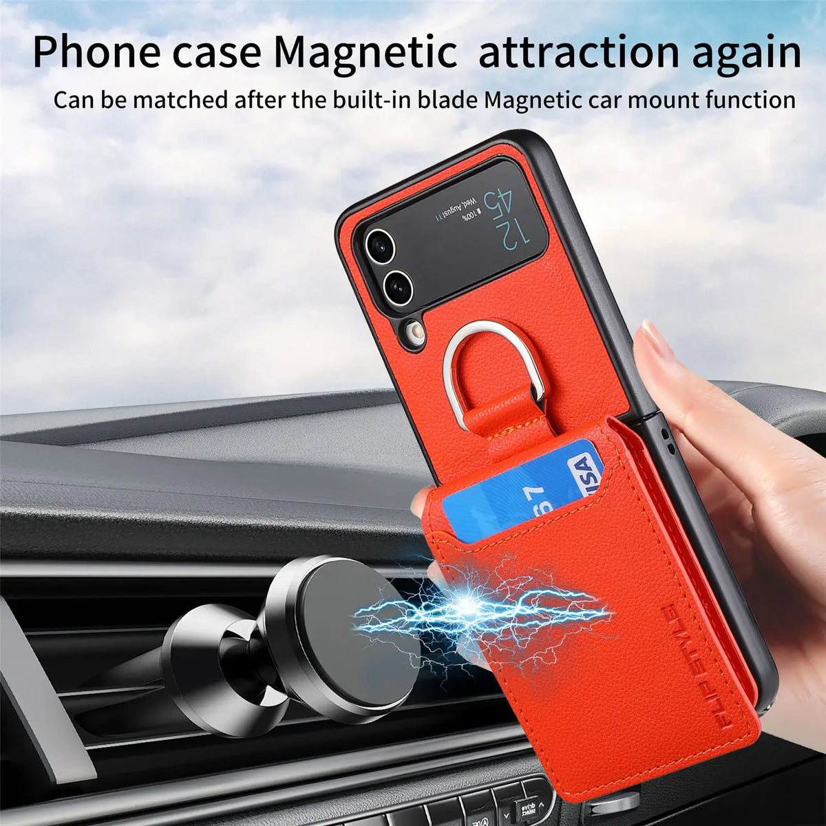 Magnetic Ring Holder Leather Card Slot Wallet Case for Samsung Galaxy Z Flip 7, 7 FE, 6, 5, 4 & 3 - image 3
