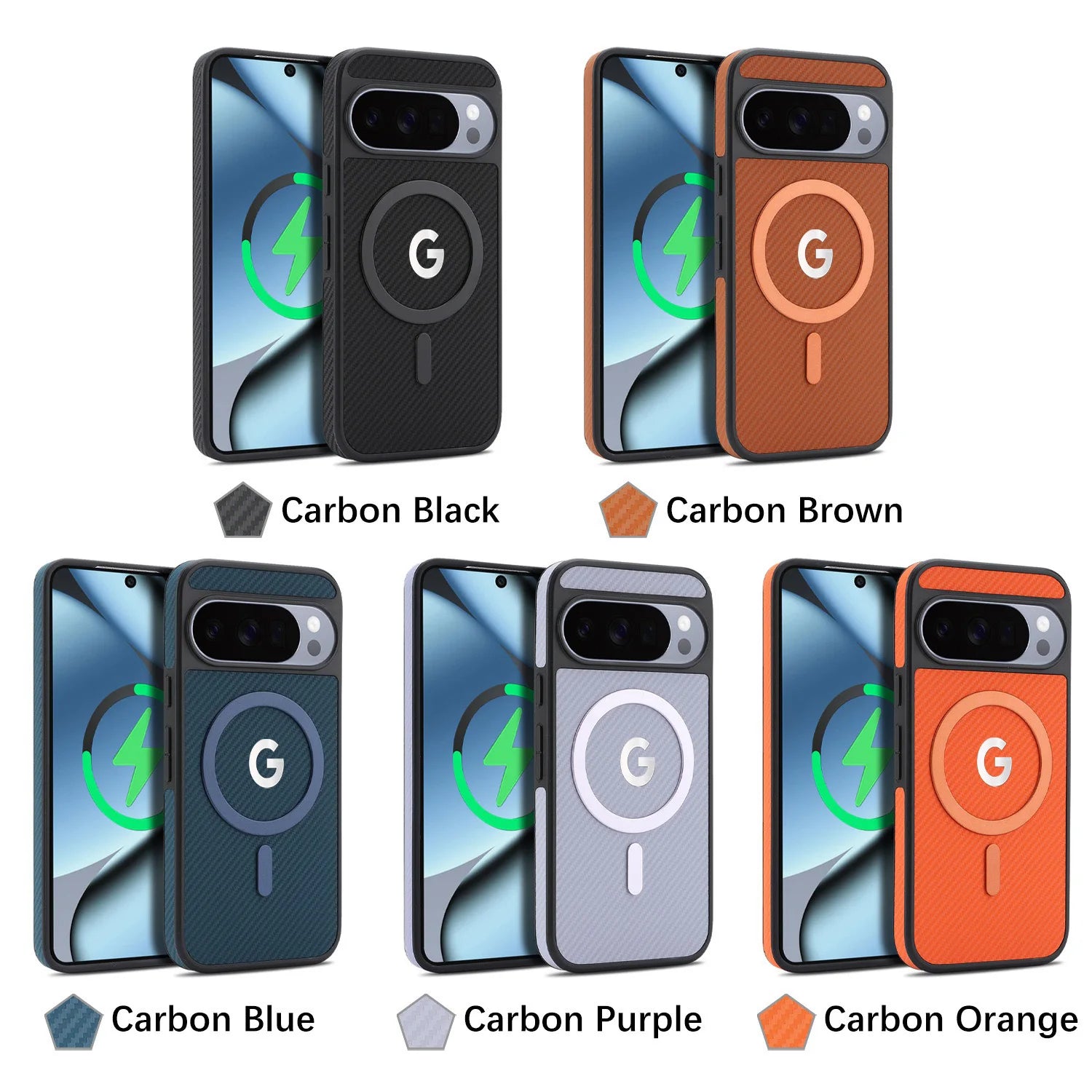 PureGuardCases Carbon Fiber Magnetic Leather Case for Google Pixel