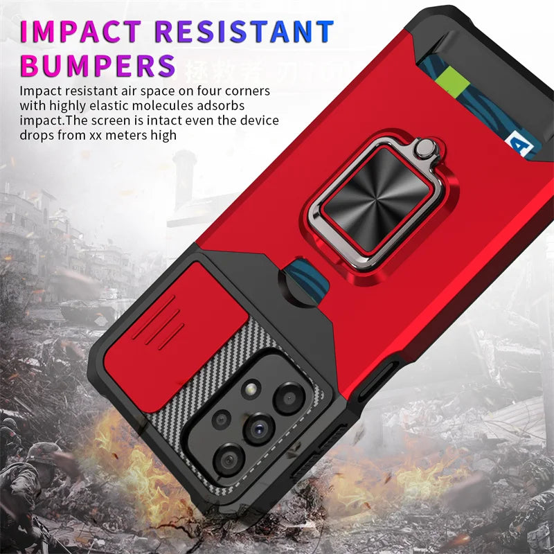 PureGuardCases Armor Ring Case with Card Holder for Samsung Galaxy