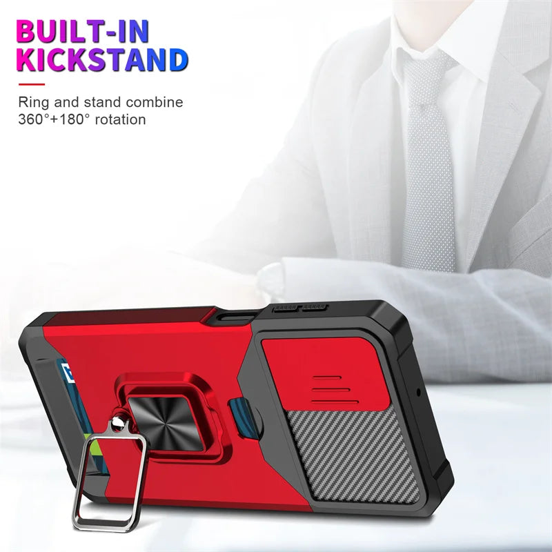 PureGuardCases Armor Ring Case with Card Holder for Samsung Galaxy