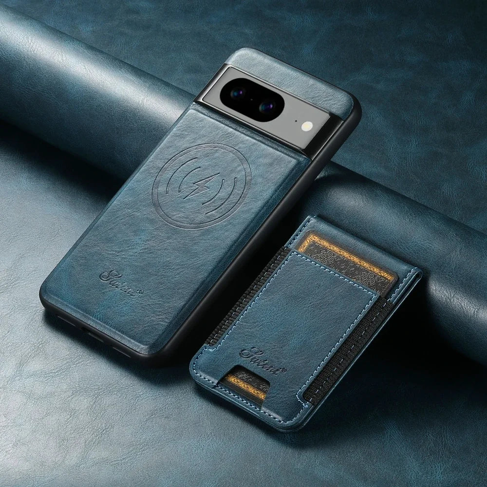 PureGuardCases Oil Wax Leather MagSafe Wallet Case for Google Pixel