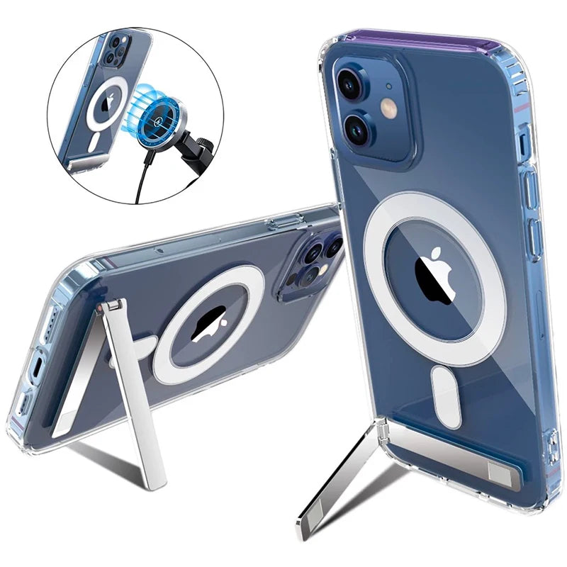 PureGuardCases Clear Magnetic Kickstand iPhone Case – MagSafe Shockproof Cover