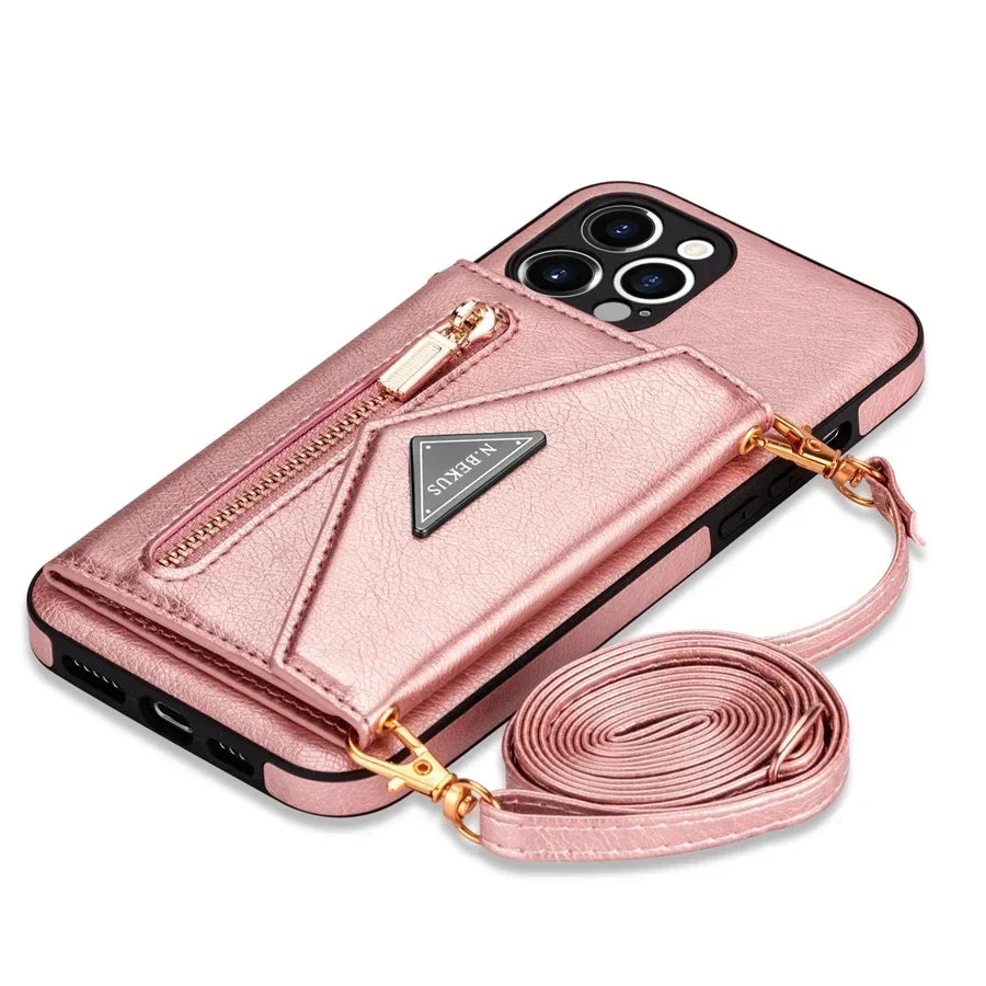 PureGuardCases Crossbody Zipper Wallet iPhone Case – Magnetic Flip Card Holder Leather Cover