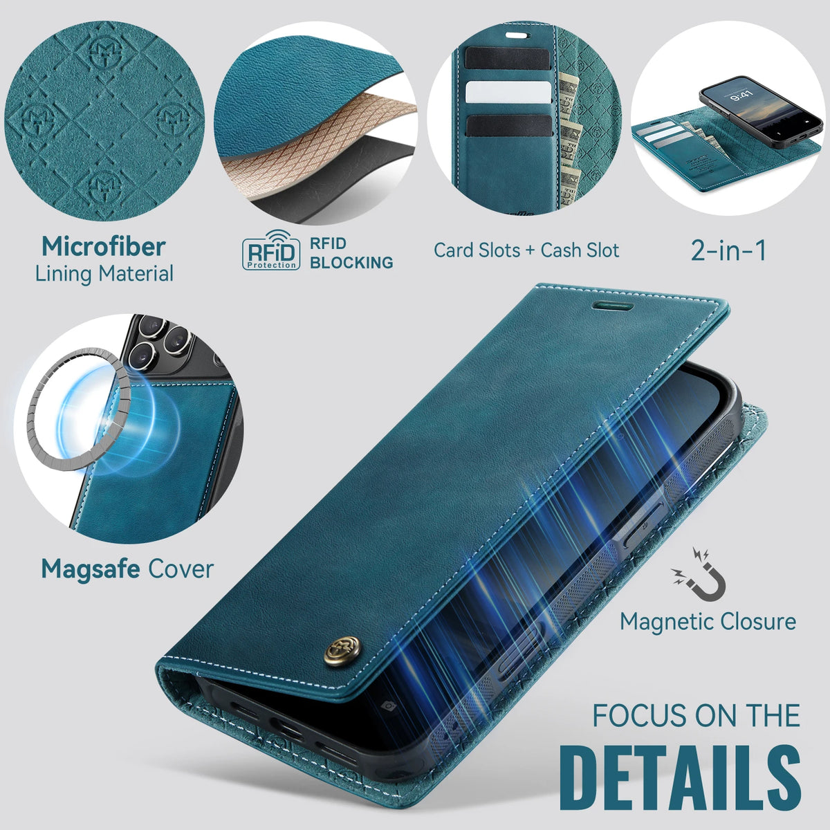2-in-1 Detachable MagSafe Leather Wallet Case for iPhone 17 Pro Max, iPhone Air & iPhone 11-16 - image 5
