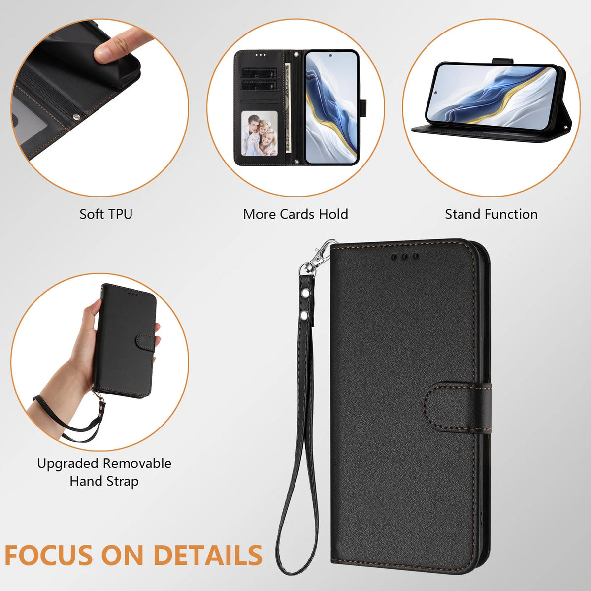Lanyard Flip Wallet Case iPhone 11-18, crossbody strap