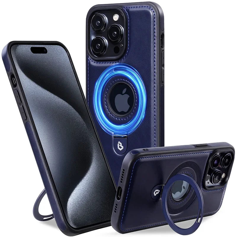 PureGuardCases Folding Ring Stand Leather iPhone Case – MagSafe Magnetic Cover