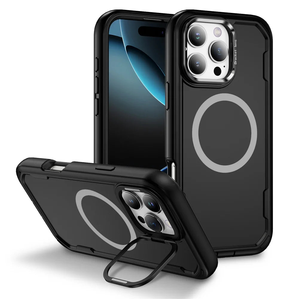 PureGuardCases Dual Armor Lens Stand iPhone Case – MagSafe Shockproof Cover