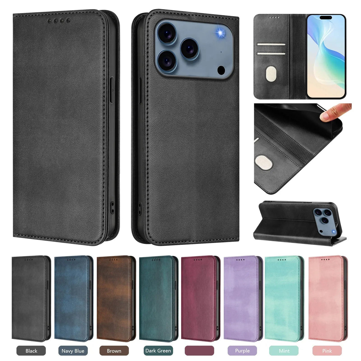 Magnetic Flip Case iPhone 11-18, front & back