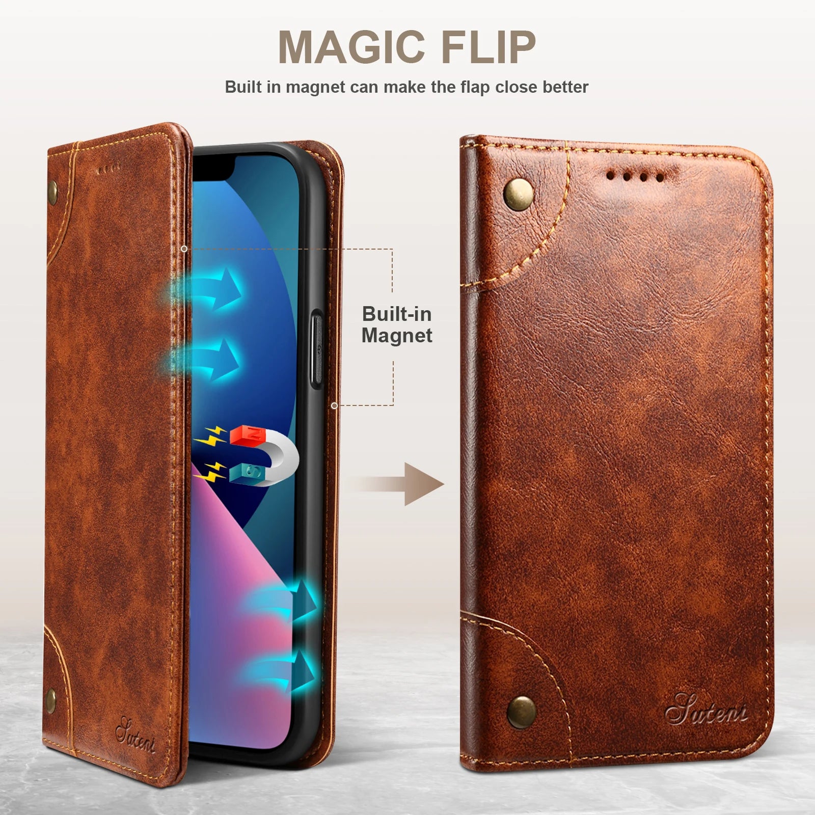 SUTENI Phone Case Faux Leather Card Holder Stand Wallet Magnet Flip Cover For Galaxy S26 Ultra S25 Plus S24 S23 S22 Note20