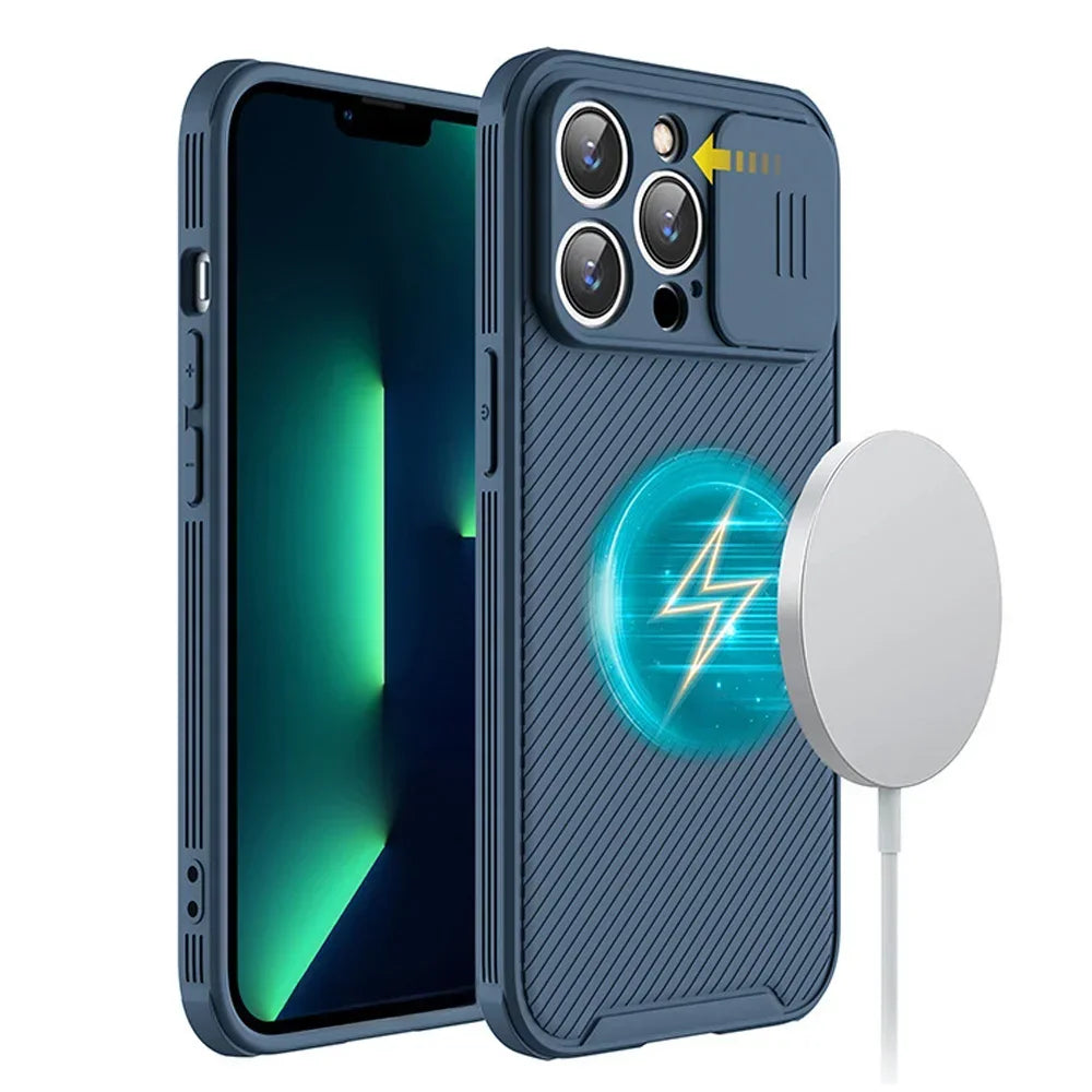 PureGuardCases Slide Camera Lens Magnetic iPhone Case – MagSafe Silicone Cover