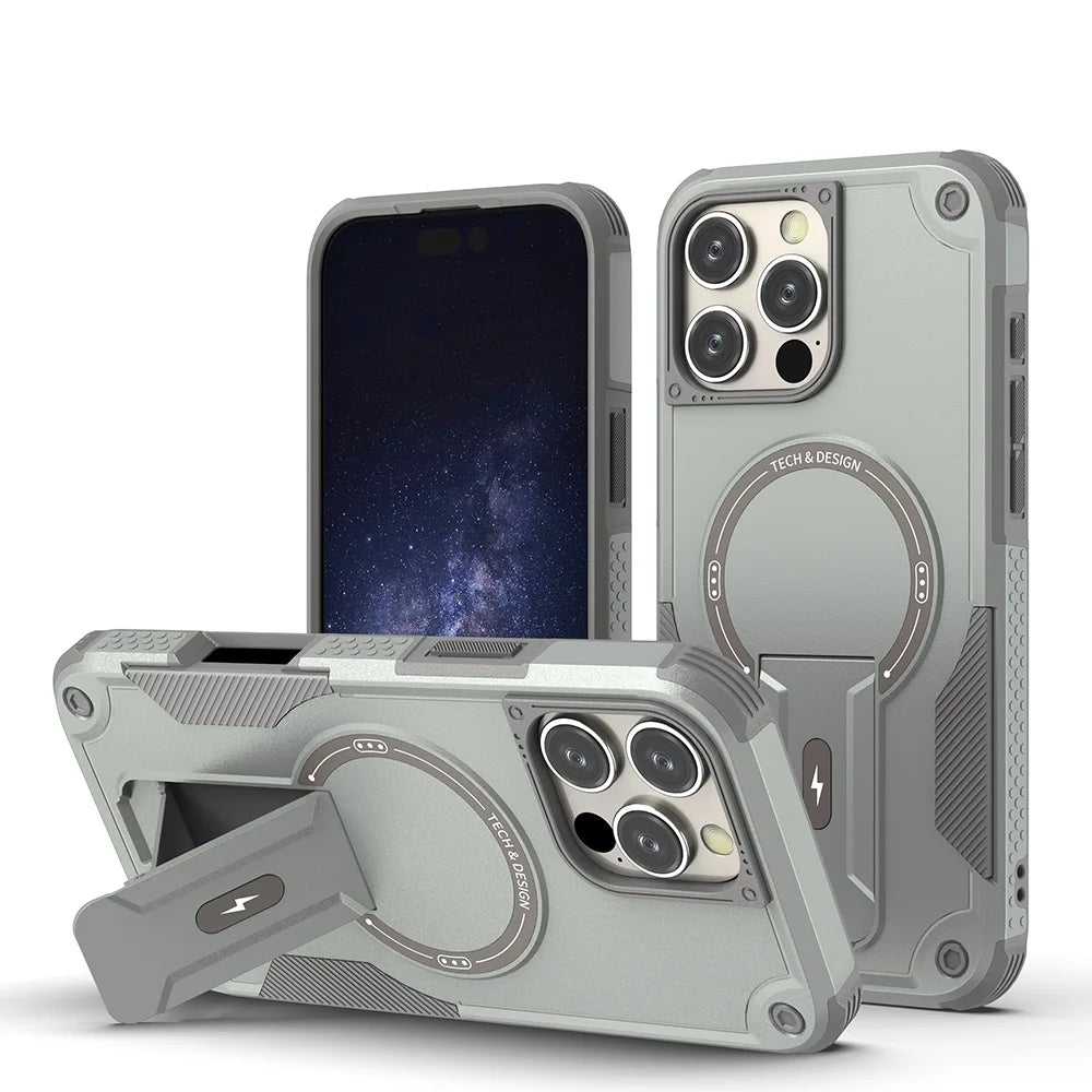 PureGuardCases Invisible Bracket Armor iPhone Case – MagSafe Magnetic Stand Cover