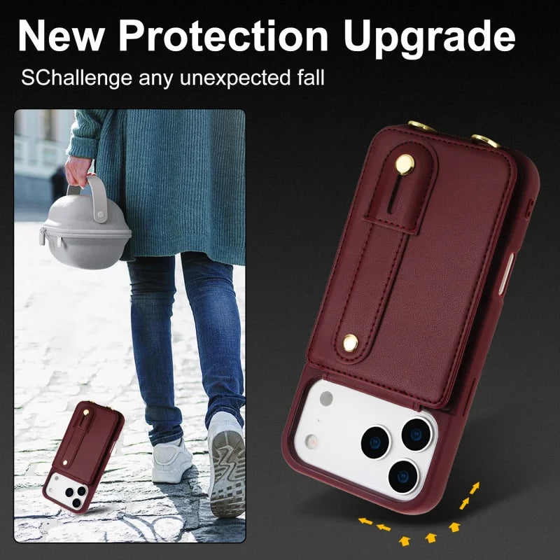 PureGuardCases Crossbody Leather Wallet iPhone Case – Card Holder Flip Stand Cover