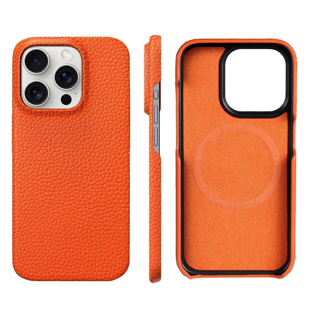 PureGuardCases Natural Cowhide Leather iPhone Case – Luxury MagSafe Magnetic Cover