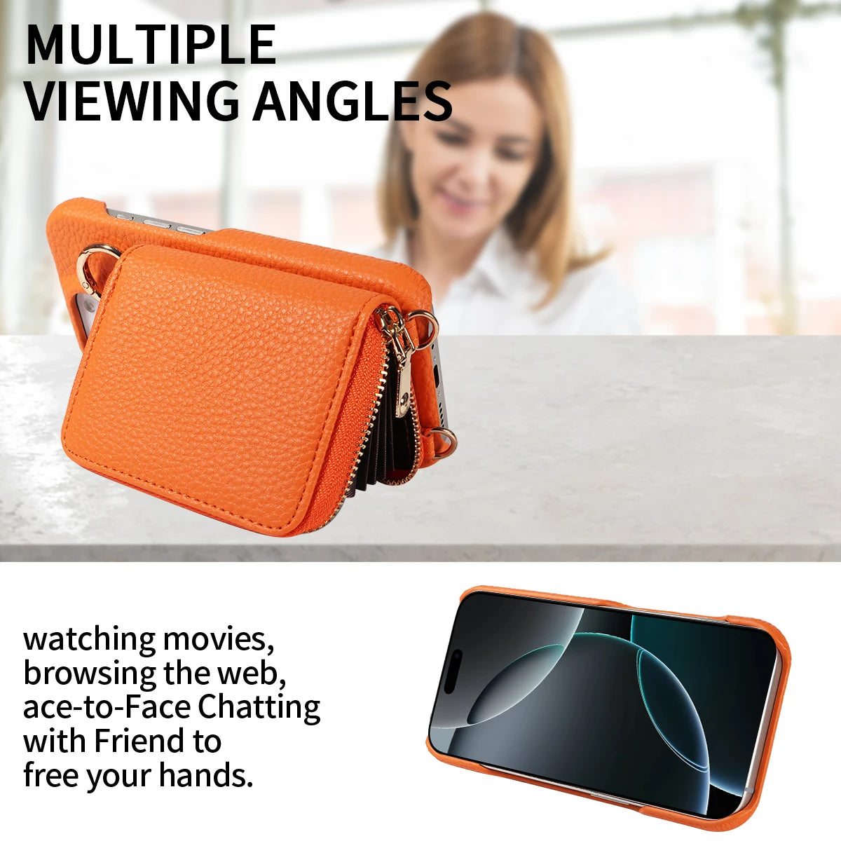 PureGuardCases Faux Leather Crossbody Wallet iPhone Case – Card Holder Protective Cover