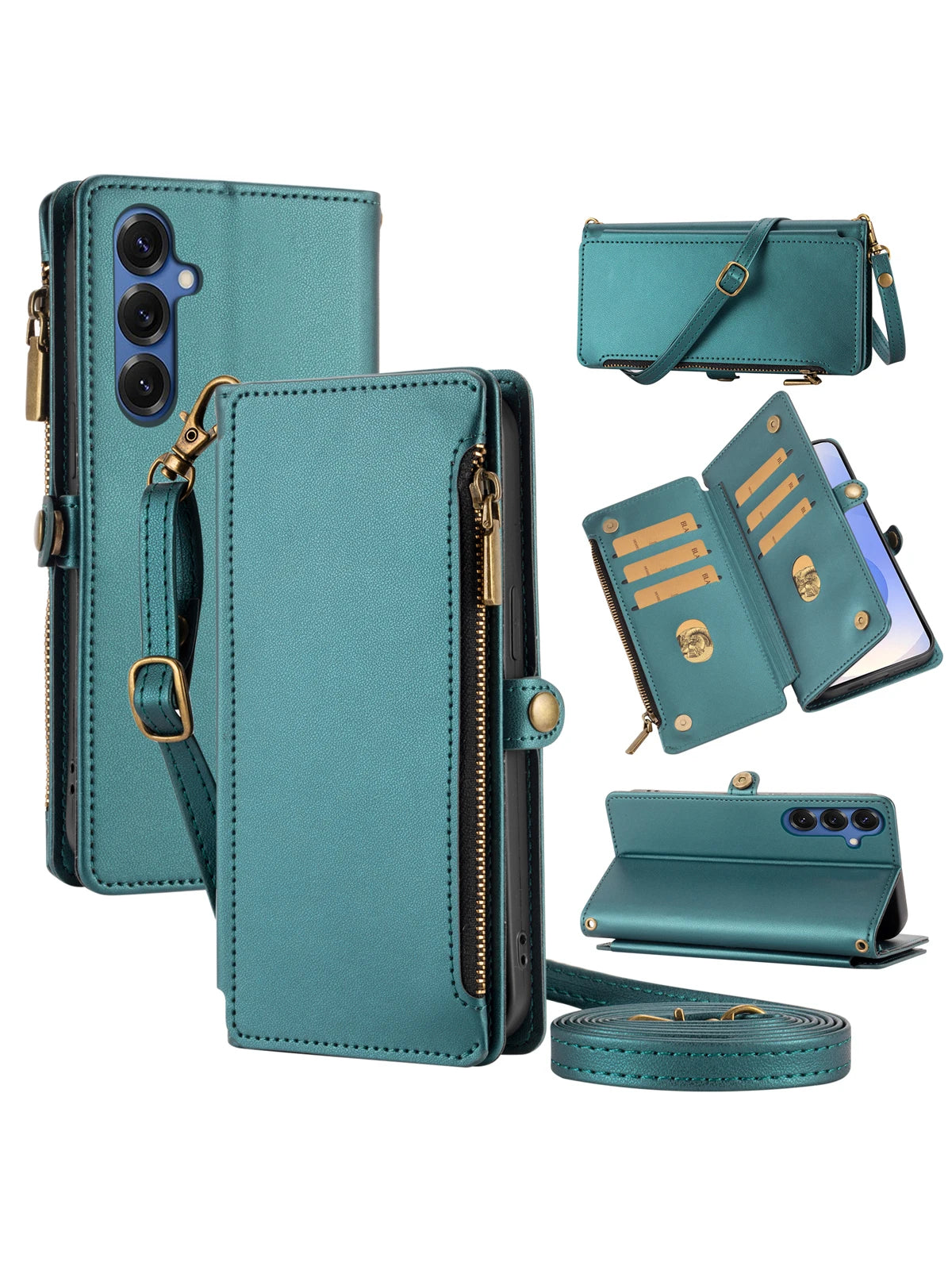 Zipper Crossbody Case Galaxy S9-S26, Dark Green