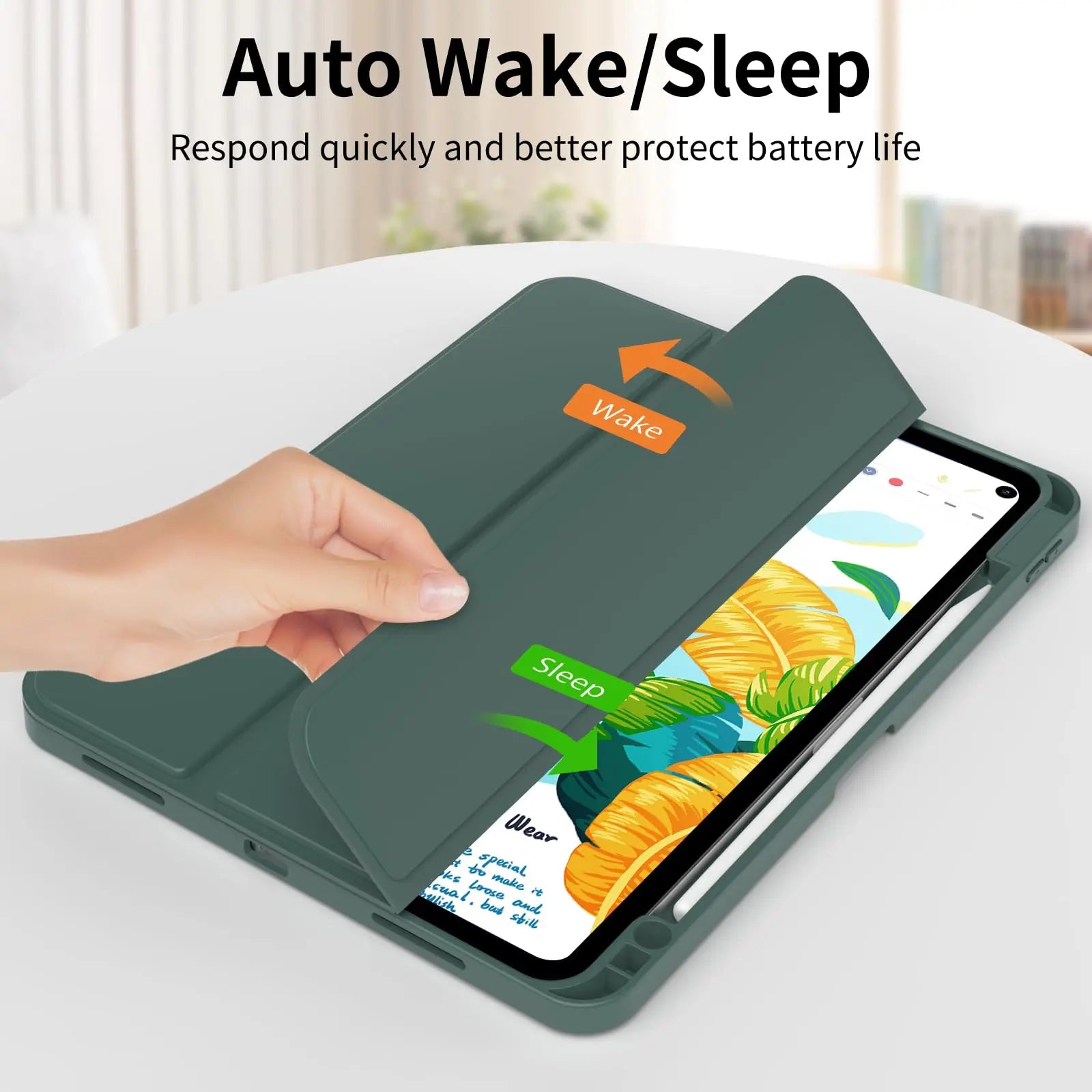 PureGuardCases Smart Folio Case with Pencil Holder for iPad