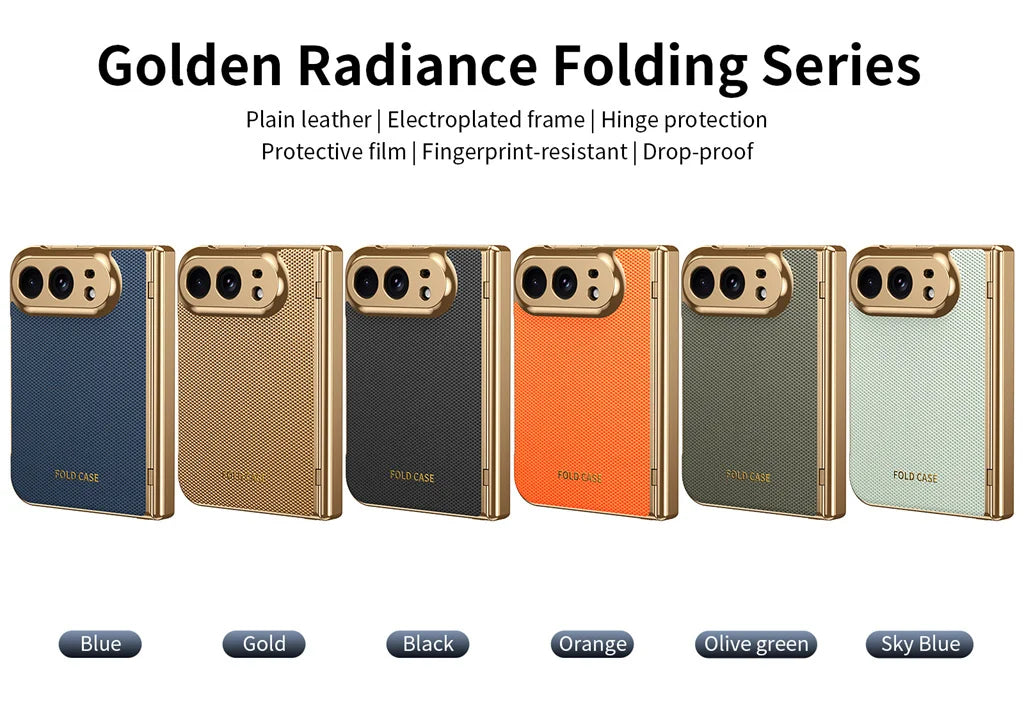 Gold Plated Leather Hinge Case for iPhone Duo, Glass Film - Product View 6