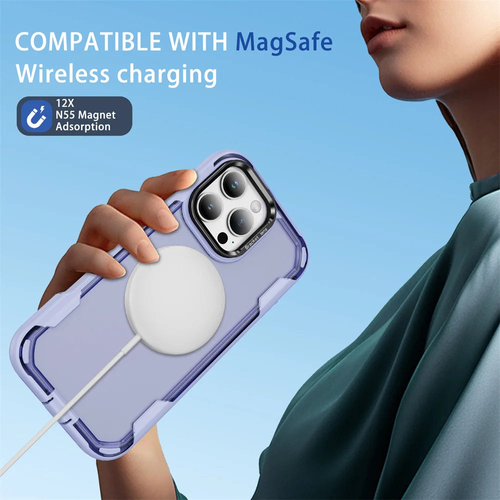 PureGuardCases Dual Armor Lens Stand iPhone Case – MagSafe Shockproof Cover