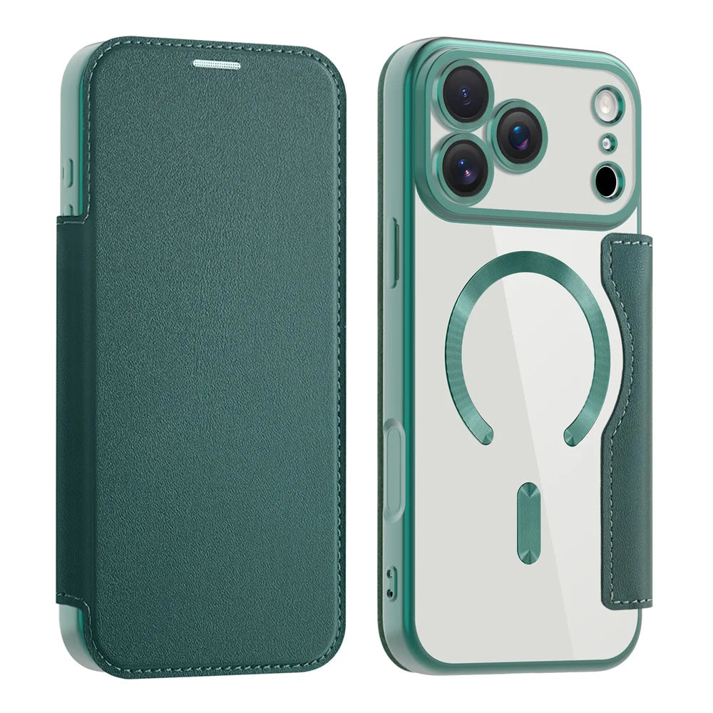 Clear Flip MagSafe Case iPhone 11-18, Dark Green