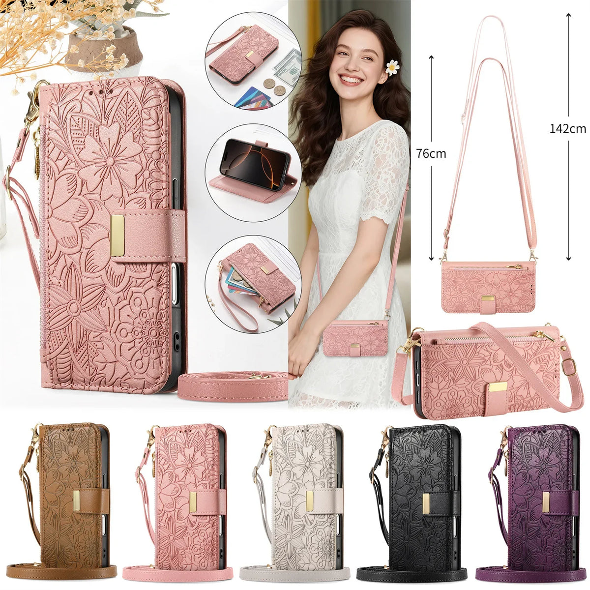 Zipper Crossbody Case iPhone 18 Pro/Max, bezel view