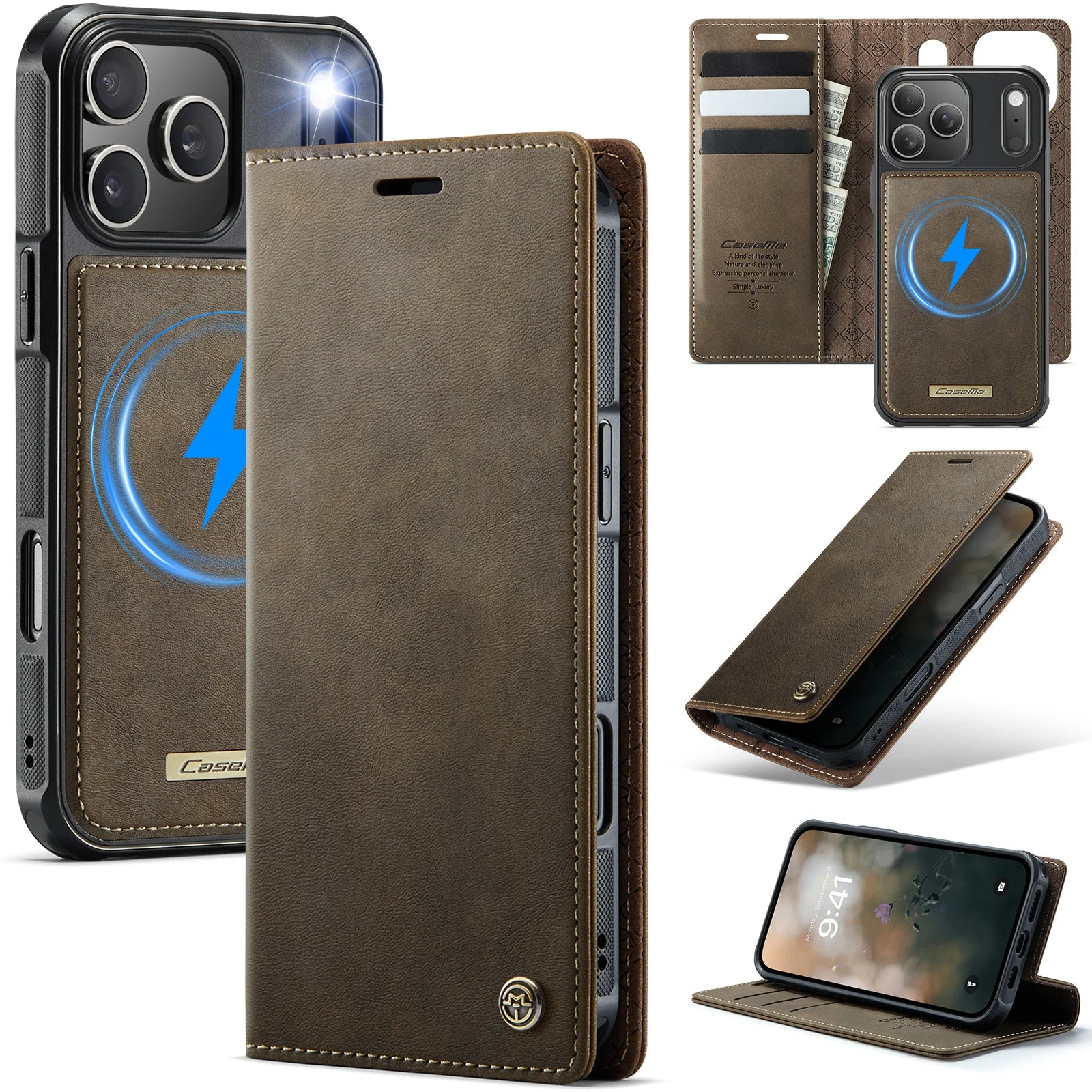 PureGuardCases Detachable Wallet Leather iPhone Case – MagSafe Magnetic Flip Cover