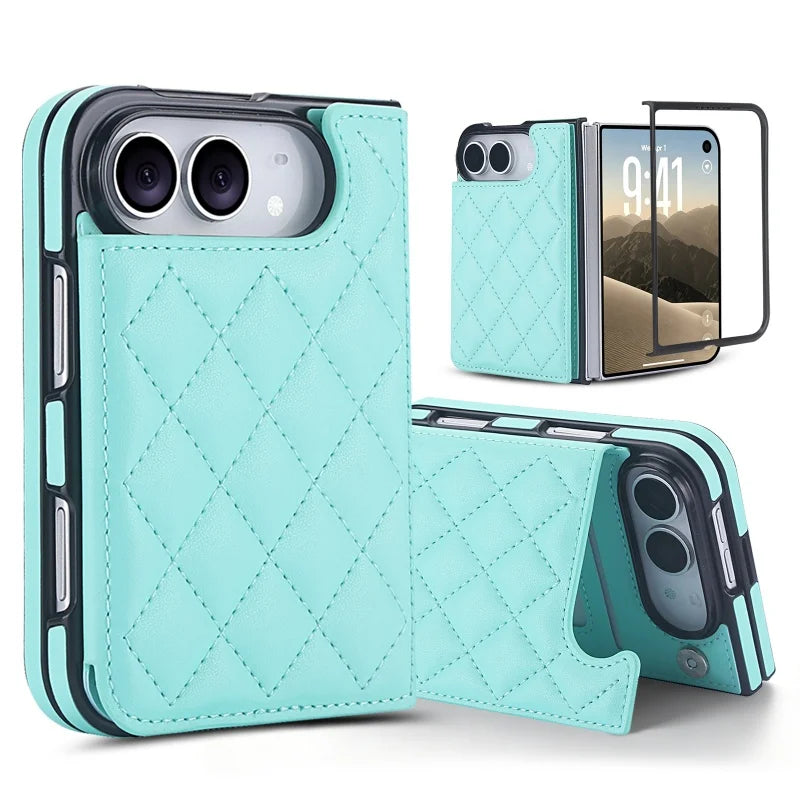Quilted Leather Card Wallet Case for iPhone Duo, Kickstand - Product View 10