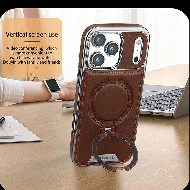 PureGuardCases Rotating Leather Stand iPhone Case – MagSafe Shockproof Cover