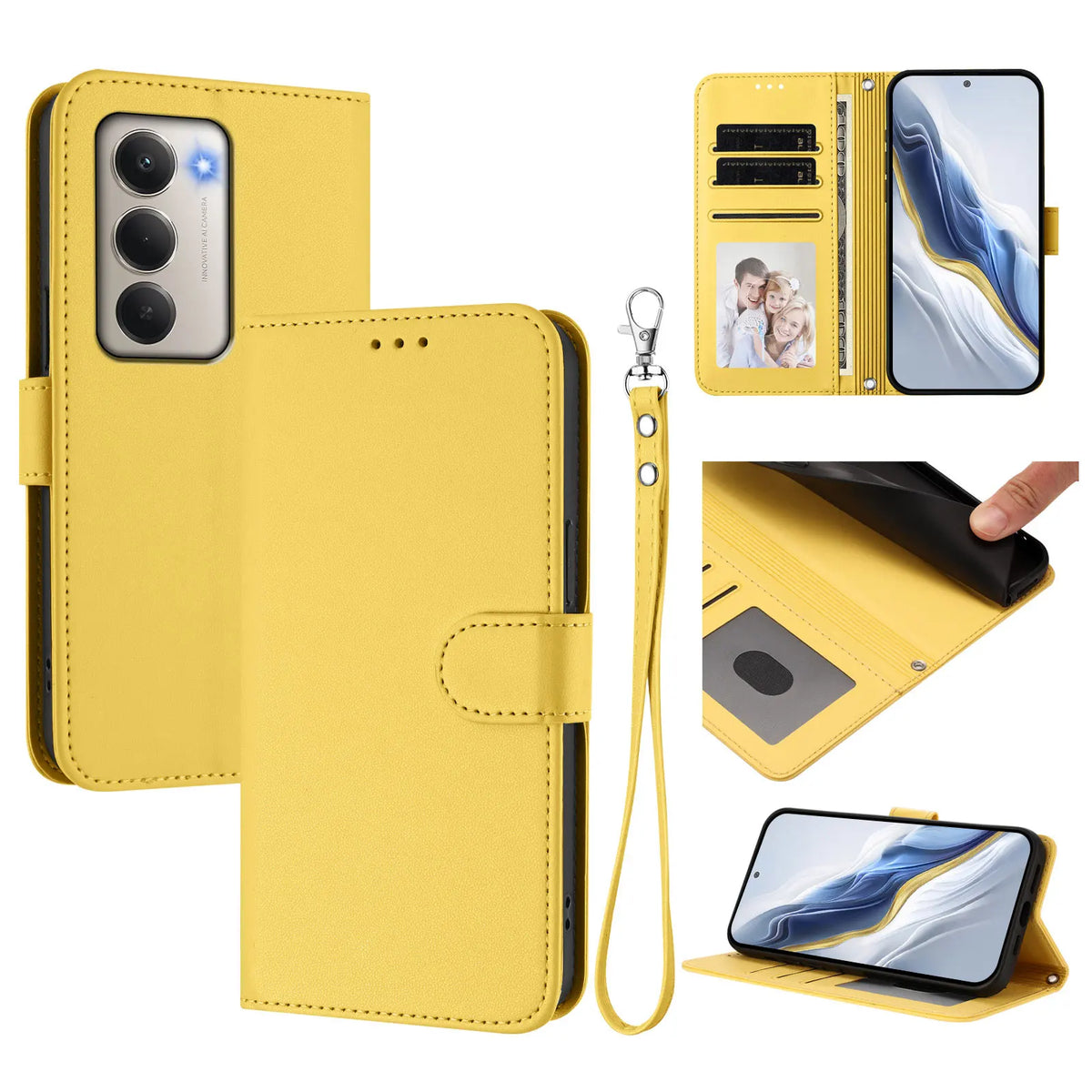 Lanyard Flip Wallet Case iPhone 11-18, Yellow