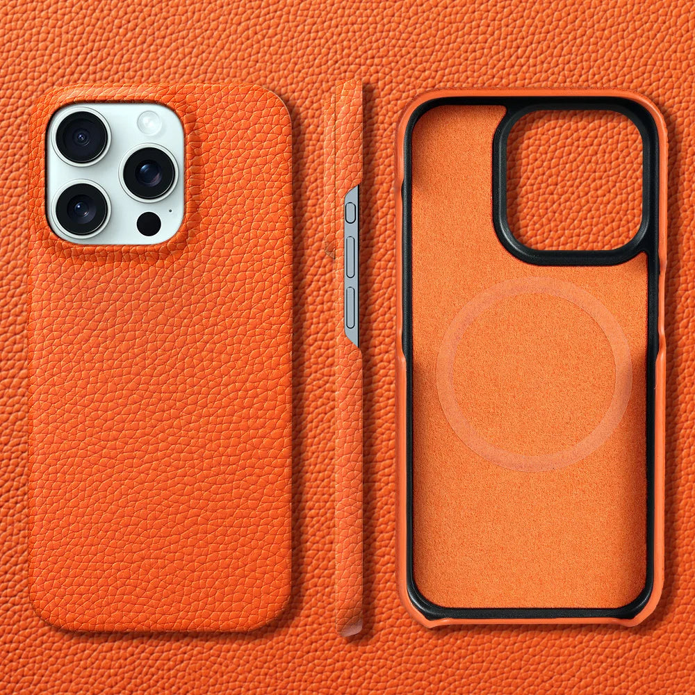 PureGuardCases Natural Cowhide Leather iPhone Case – Luxury MagSafe Magnetic Cover