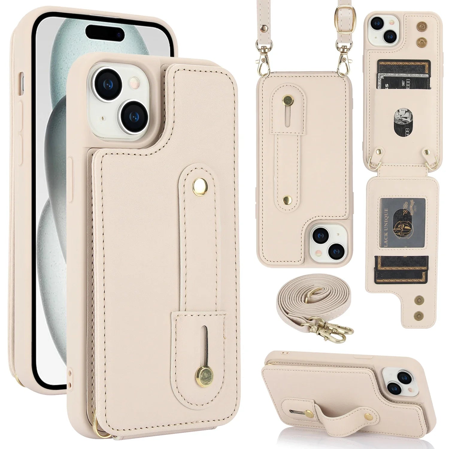 PureGuardCases Crossbody Wallet Leather iPhone Case – Wrist Strap Card Holder Cover