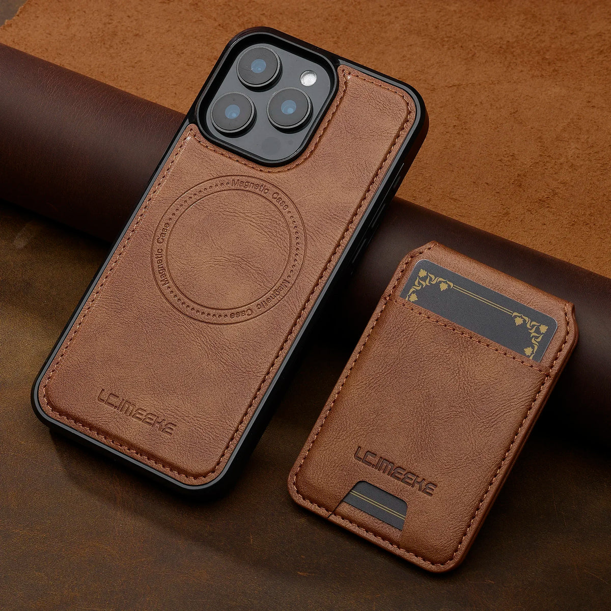 Brown 2-in-1 detachable MagSafe leather flip wallet case for iPhone 18, 17, 17e, Air, 16e, 16-11 and SE series