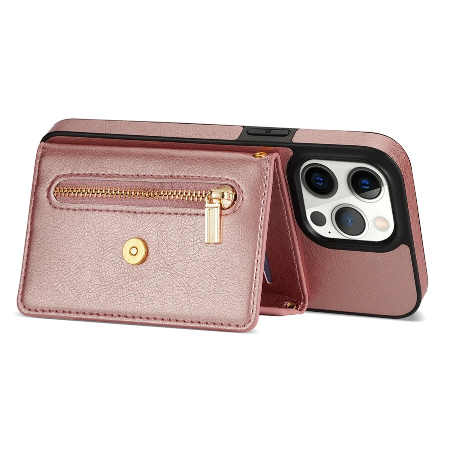 PureGuardCases Crossbody Zipper Wallet iPhone Case – Magnetic Flip Card Holder Leather Cover