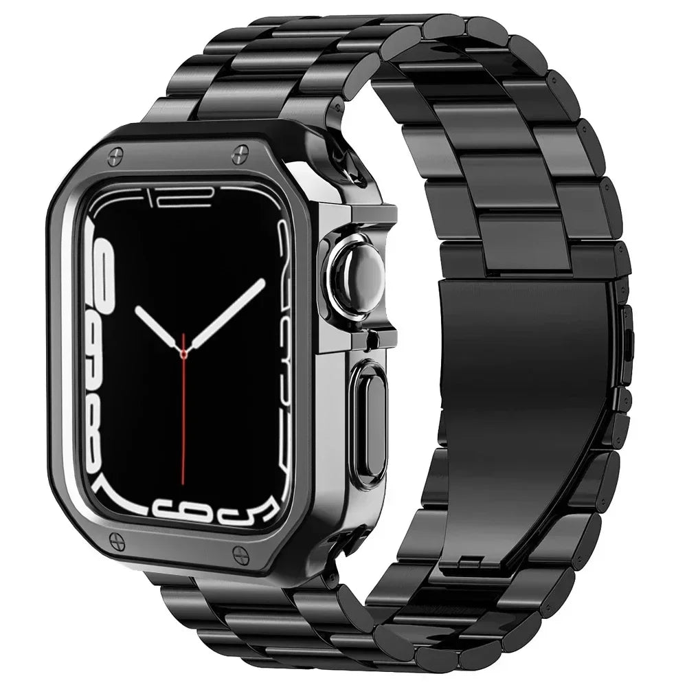 PureGuardCases Stainless Steel Band with TPU Case for Apple Watch