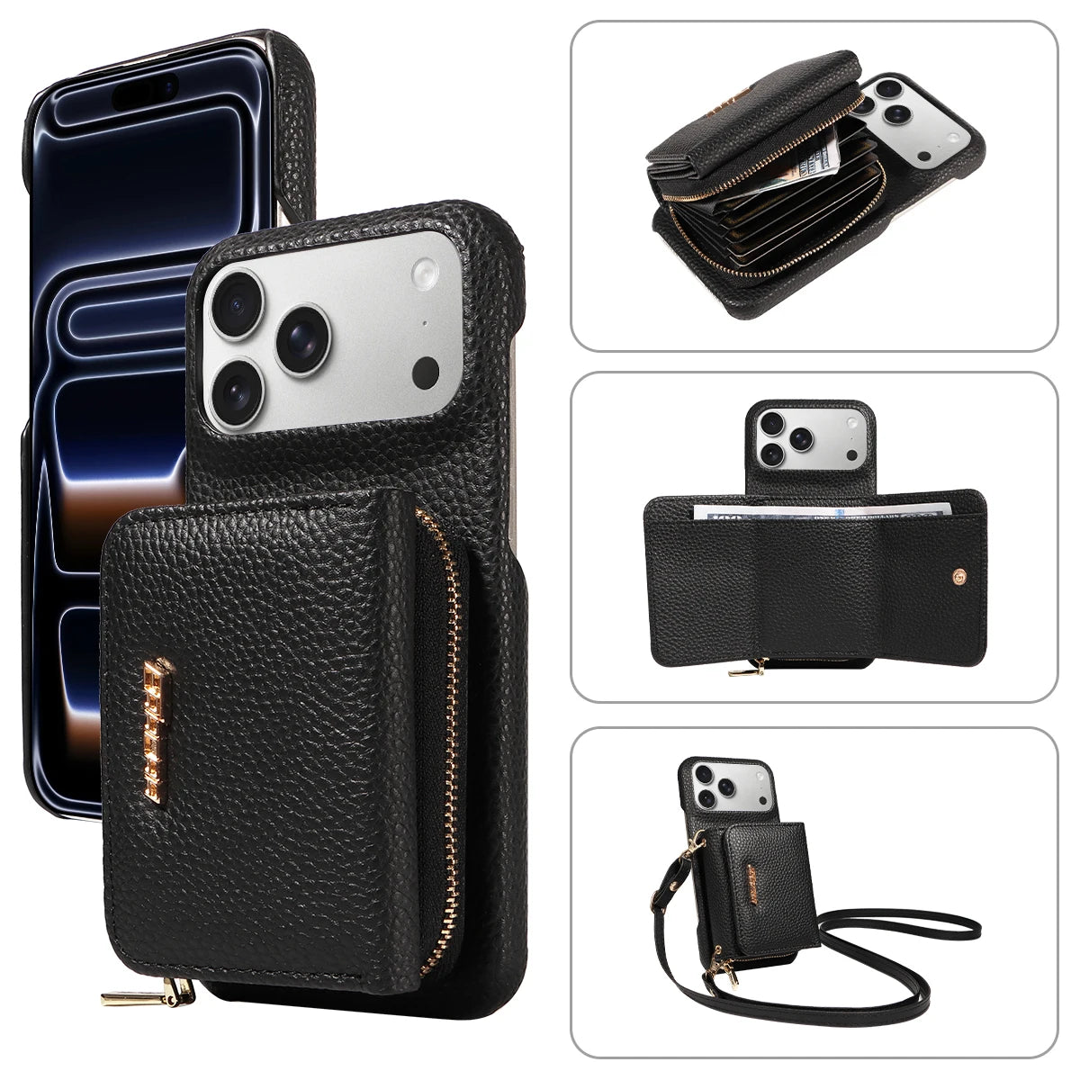 PureGuardCases Crossbody PU Leather Wallet iPhone Case – Card Holder Stand Protective Cover