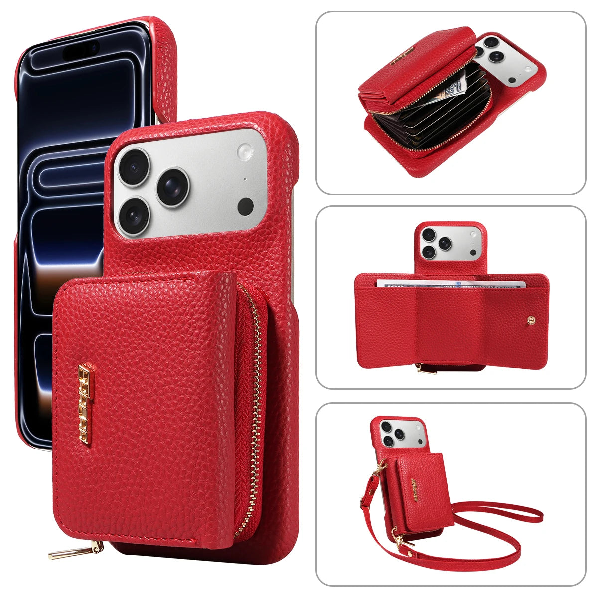 PureGuardCases Crossbody PU Leather Wallet iPhone Case – Card Holder Stand Protective Cover