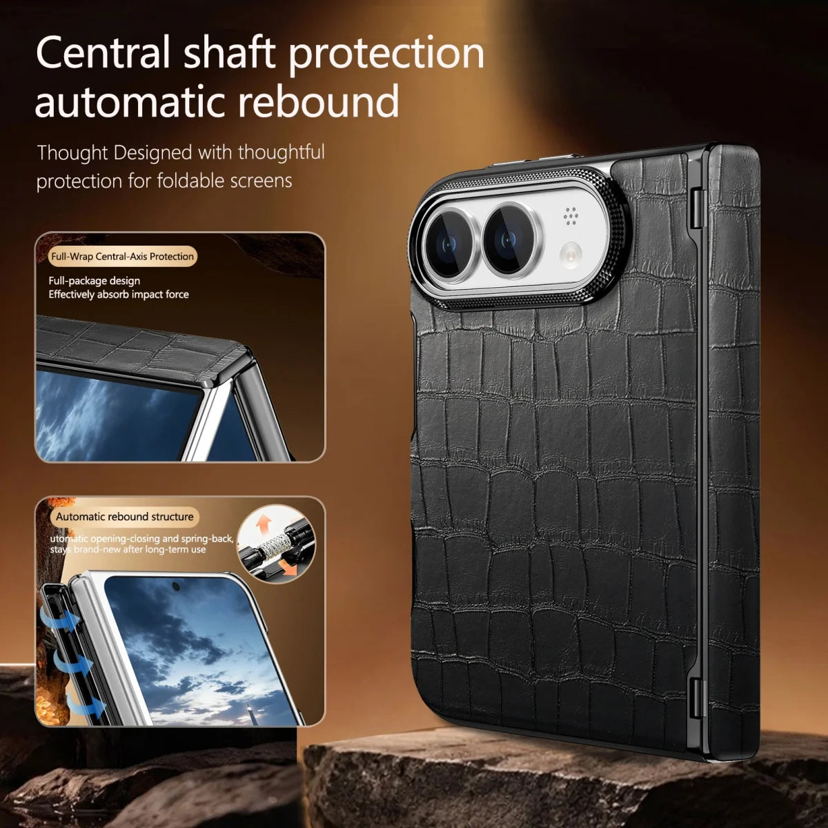Crocodile-Texture Hinge Case for iPhone Duo, Shockproof - Product View 3