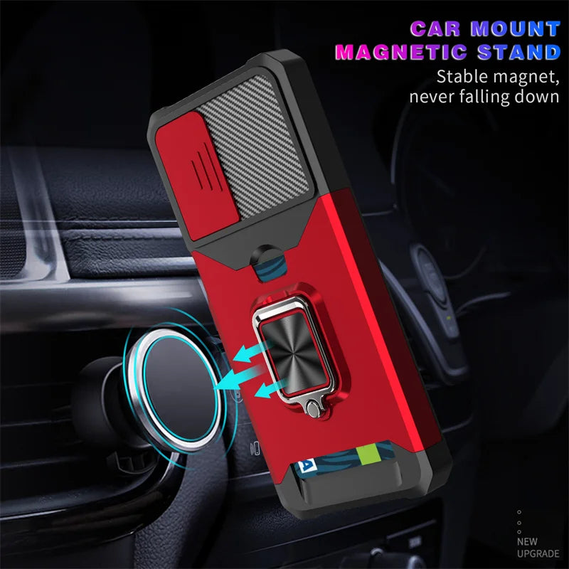PureGuardCases Armor Ring Case with Card Holder for Samsung Galaxy