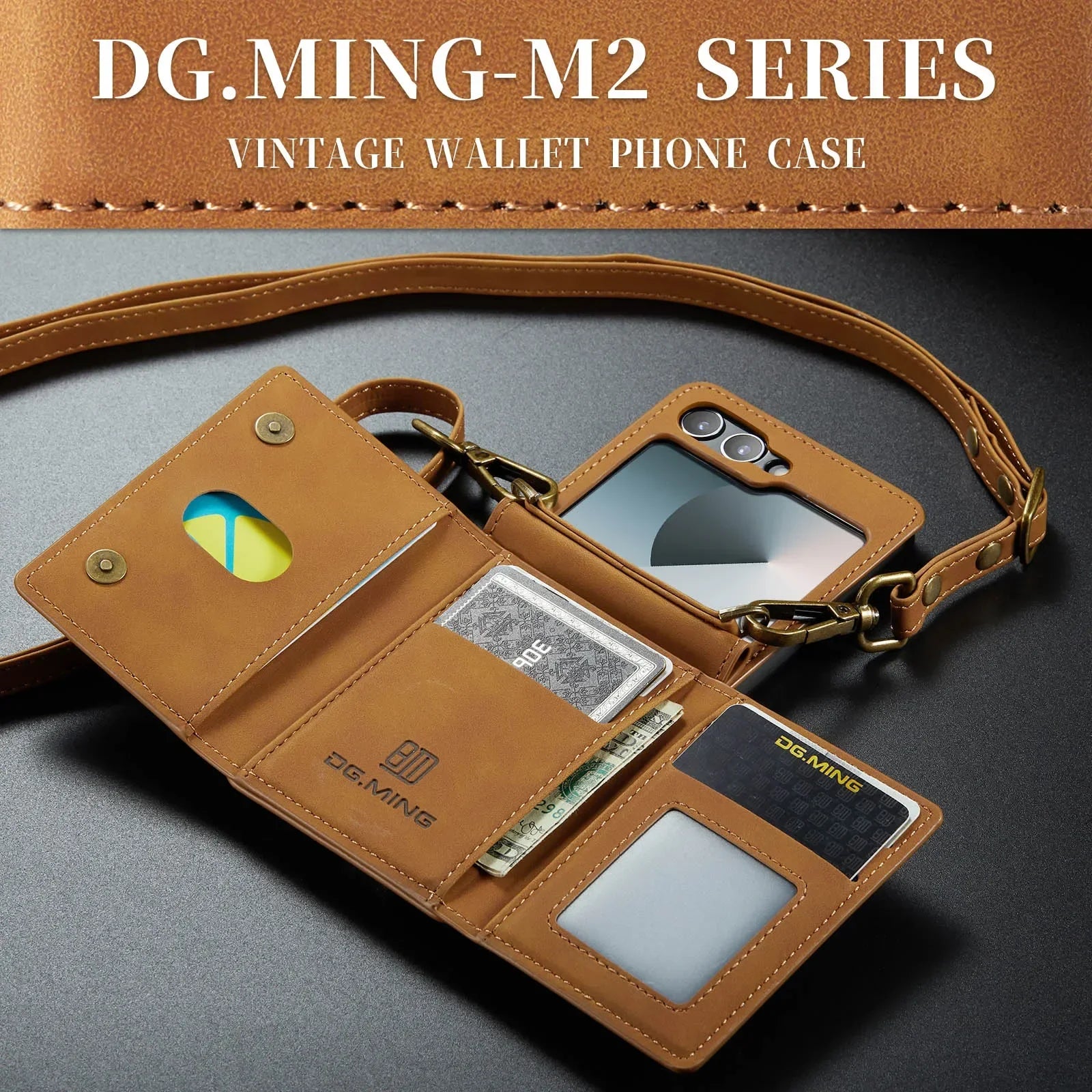 PureGuardCases Crossbody Leather Wallet Case for Samsung Galaxy Z Flip