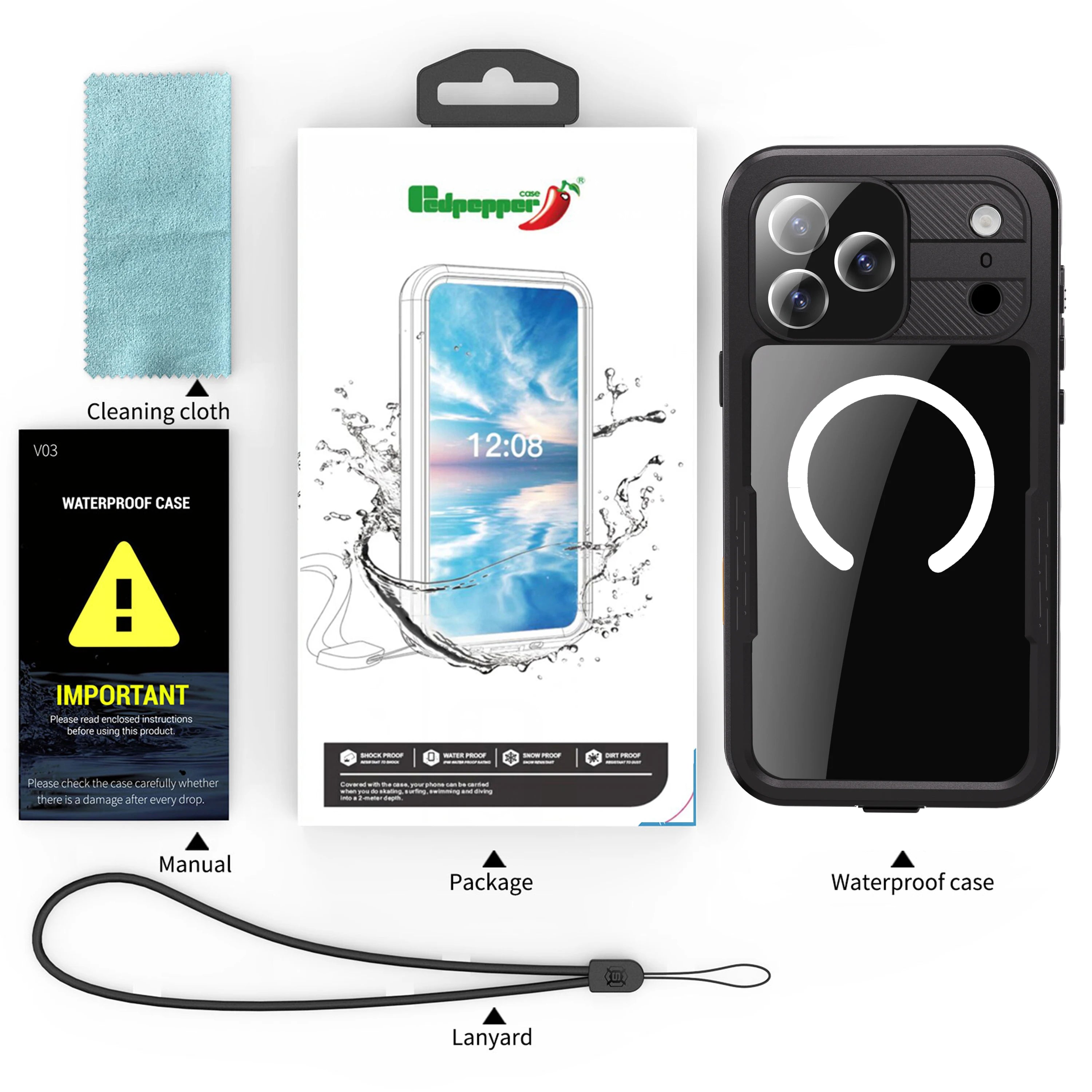 PureGuardCases IP68 Waterproof iPhone Case – MagSafe Diving & Swimming Protective Cover