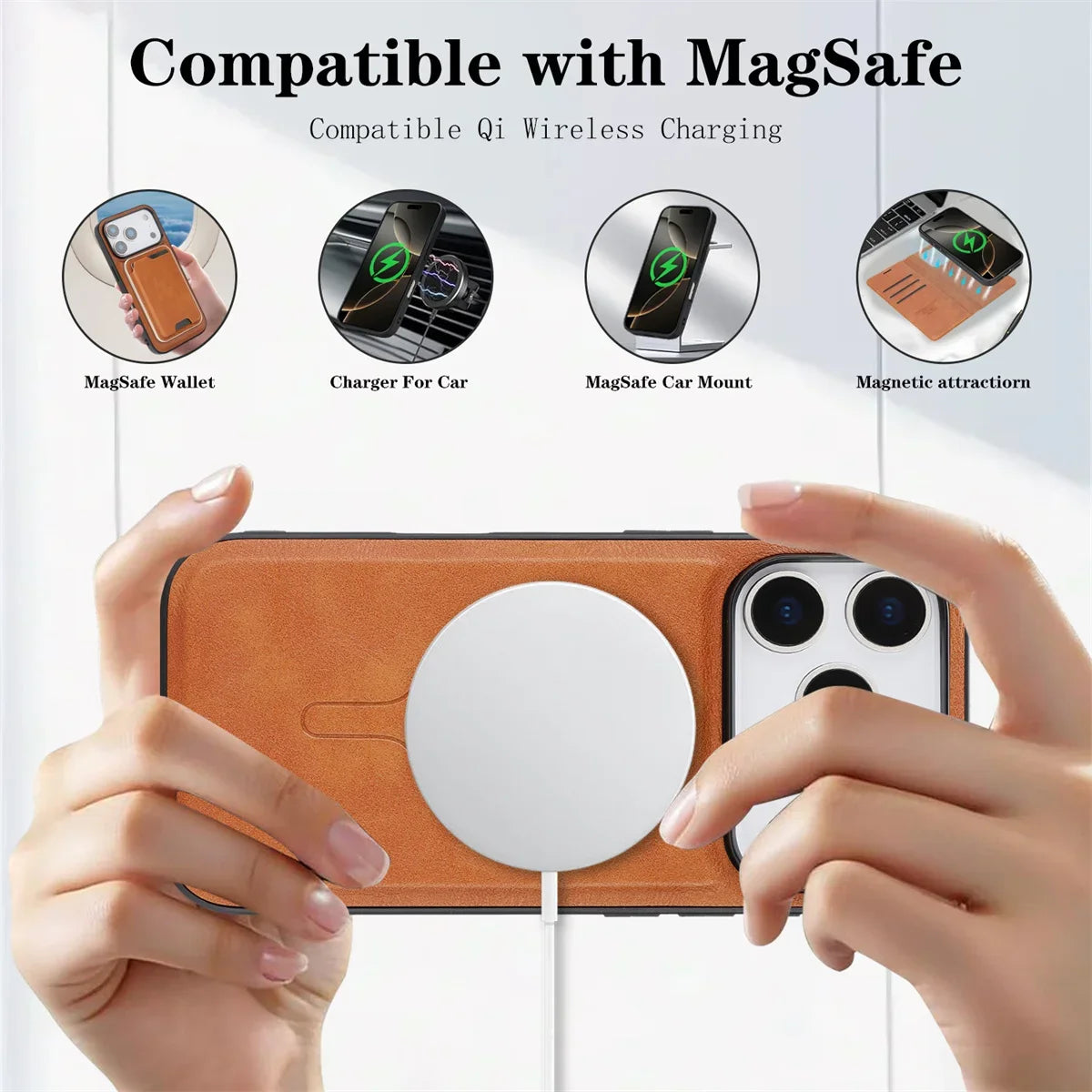 PureGuardCases 2-in-1 Magnetic Leather Wallet iPhone Case – MagSafe Card Holder Cover