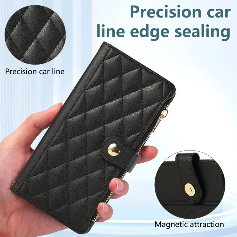 PureGuardCases Crossbody Wrist Strap Leather iPhone Case – Wallet Card Holder Cover
