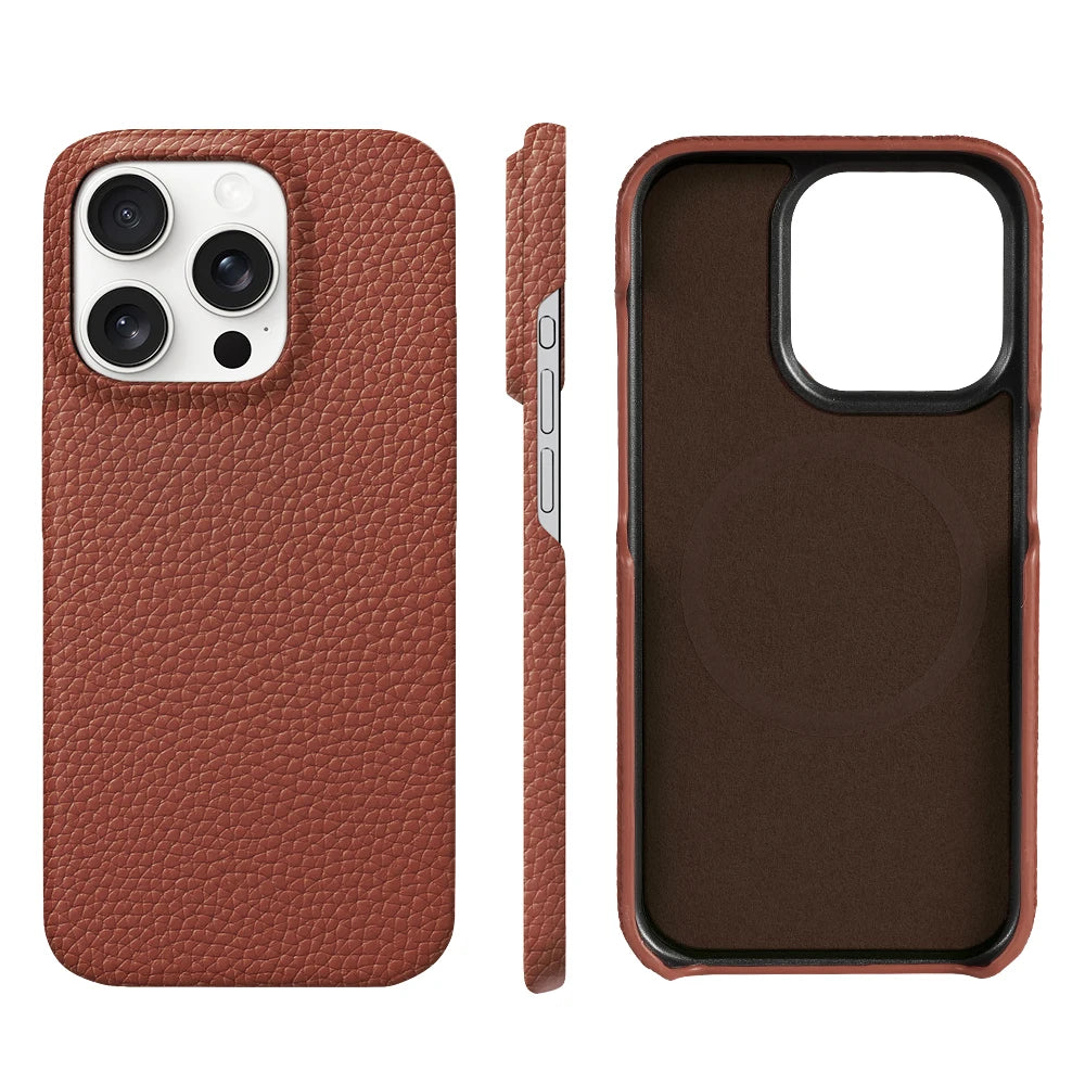 PureGuardCases Natural Cowhide Leather iPhone Case – Luxury MagSafe Magnetic Cover
