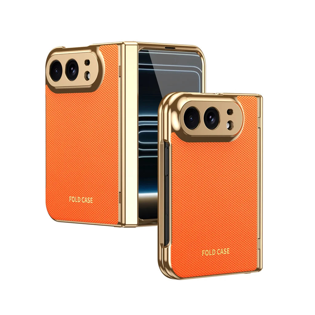 Gold Plated Leather Hinge Case for iPhone Duo, Glass Film - Product View 9