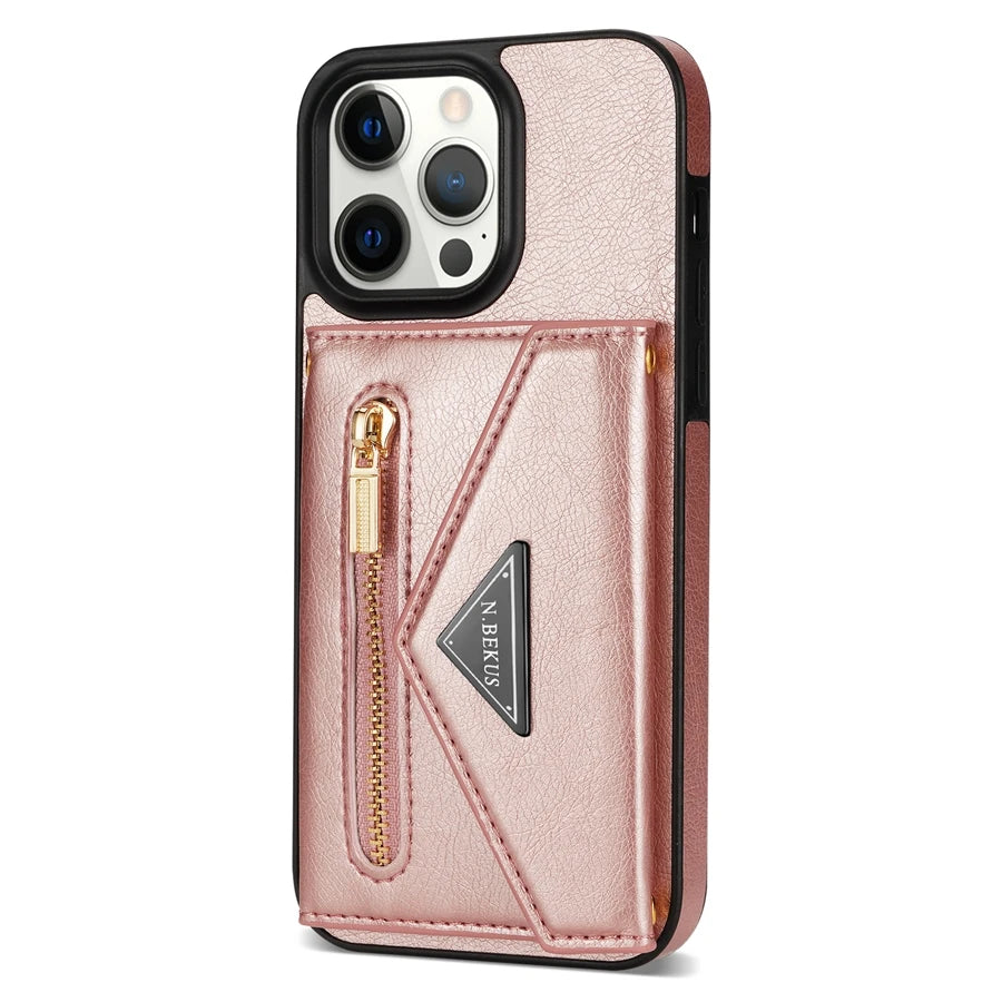 PureGuardCases Crossbody Zipper Wallet iPhone Case – Magnetic Flip Card Holder Leather Cover